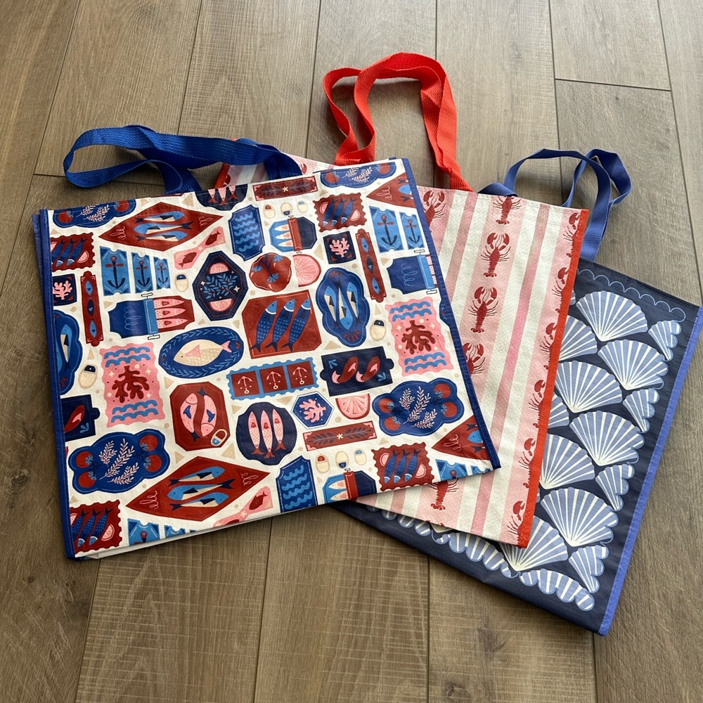 Homegoods TJMaxx Marshalls Seafood Shell Prints Reusable Tote Bags Set of 3 NWOT